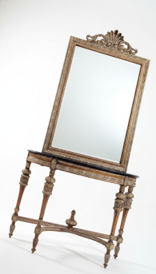 Baroque style furniture console table mirror wood Italian tables consoles 2-piece set.