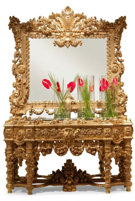 Console sideboard table dresser solid wood carving mirror antique style Italy