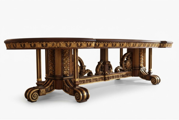 Dining table, dining room, leaf, gold, living room, wood, classic table, Italy, furniture