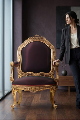 Chair Throne Baroque Rococo Textile 1 Seater Sofa Upholstered Armchair Italian Furniture