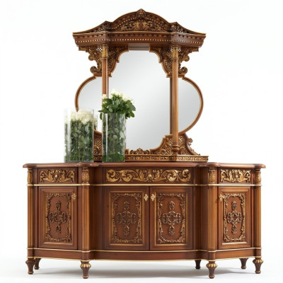 Chest of Drawers Dresser Mirror Set Real Wood Italian Furniture Antique Style Dressers