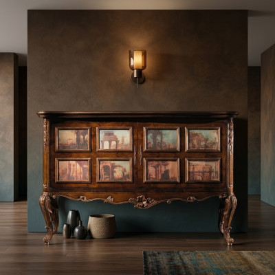 Magnificent buffet cabinet with depictions of architectural buildings on the facades