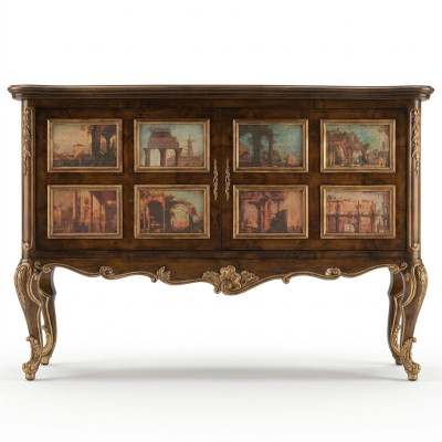 Magnificent buffet cabinet with depictions of architectural buildings on the facades