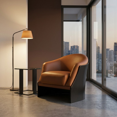 Armchair Living Room Chair Wood Dining Room Armchair Chairs Single-Seater Leather Italy New