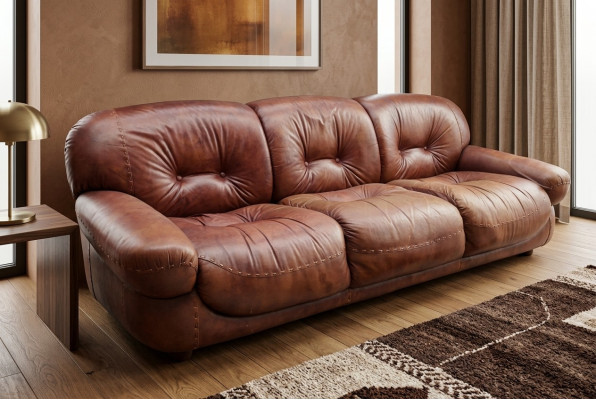 Chesterfield Classic Three-Seater Sofa Living Room Landscape Fabric Sofa 3-Seat Couch