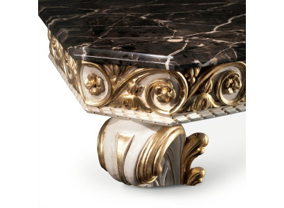 Designer coffee table with marble top in classic style