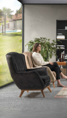 Armchair 1 Seat Textile Lounge Luxury Upholstered Wing Chair Single-Seater Design