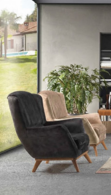 Armchair 1 Seat Textile Lounge Luxury Upholstered Wing Chair Single-Seater Design