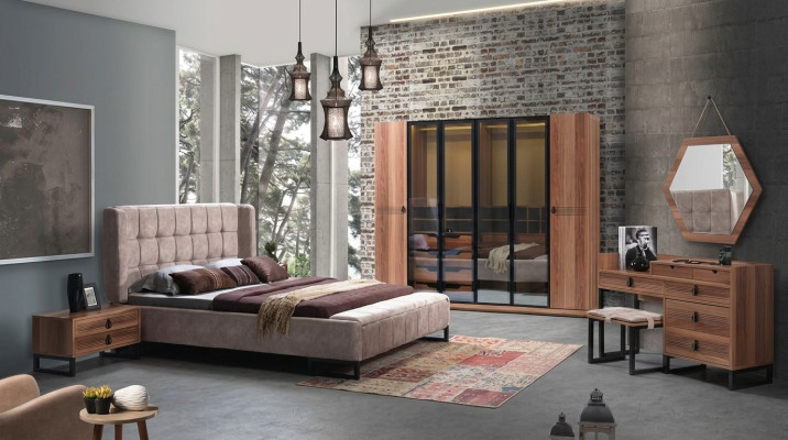 Bedroom Set 5-piece Luxury Bed 2x Nightstand Dresser Wardrobe Wood New