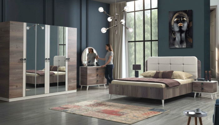 Complete bedroom bed bench dressing table wardrobe bedside table 5-piece set.