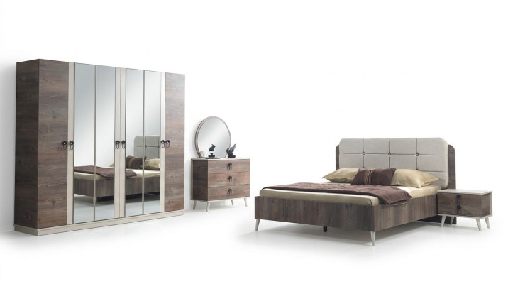 Complete bedroom bed bench dressing table wardrobe bedside table 5-piece set.