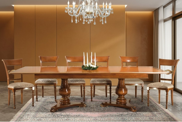 Extendable dining table, classic design table, Italian furniture, wooden dining tables.