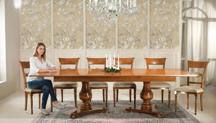 Complete set: dining table + 6 chairs, dining room set, dining group, wooden table, tables 7-piece set.