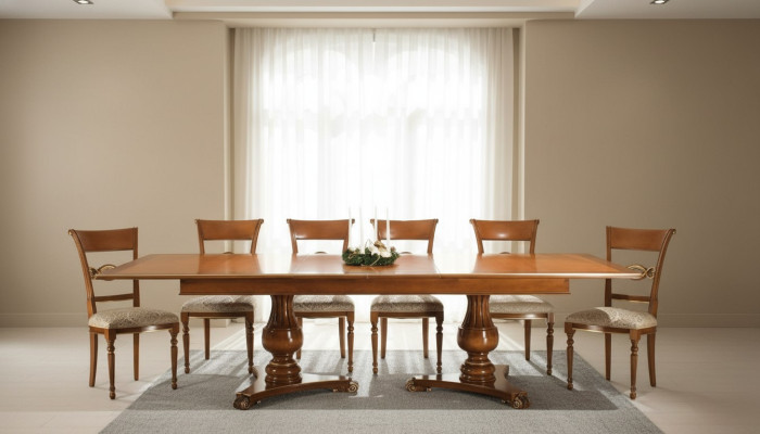 Complete set: dining table + 6 chairs, dining room set, dining group, wooden table, tables 7-piece set.