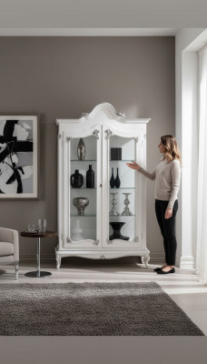 Display cabinet white glass cabinet design classic cabinet luxury wood furniture showcases new
