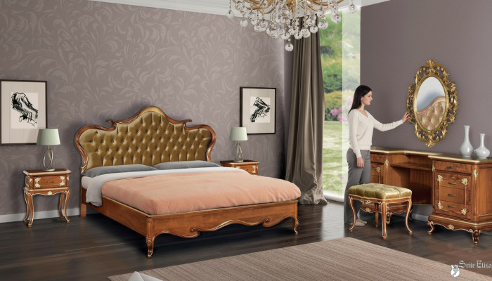 Bedroom bed, nightstand, dressing table, stool, upholstered bed, double bed set 5-piece