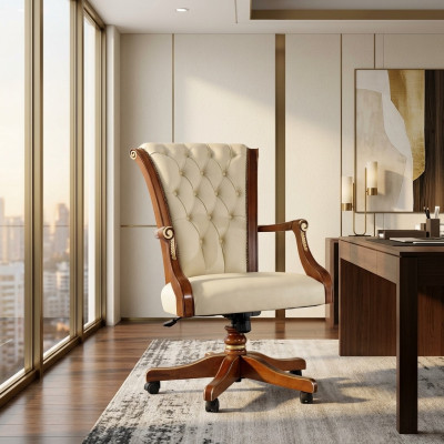 Office chair wood executive chair Chesterfield Italian furniture white swivel chair new