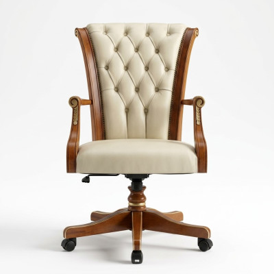 Office chair wood executive chair Chesterfield Italian furniture white swivel chair new