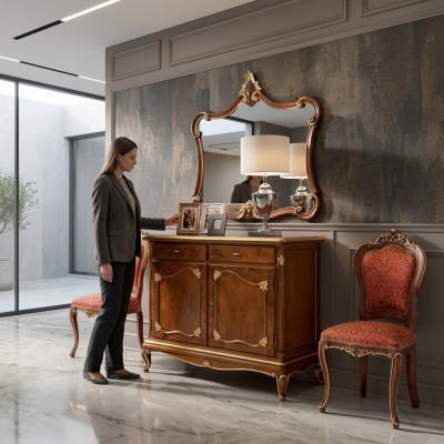 Sideboard dresser mirror dresser drawers wood Art Deco luxury design set 2-piece