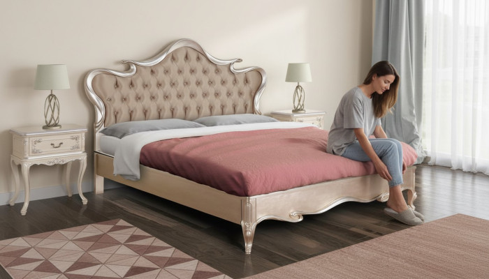 Chesterfield bed upholstery design luxury double hotel beds Italian wood new