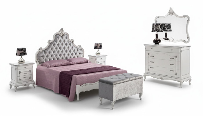 Classic furniture 6-piece bedroom set bed 2x nightstands stool dresser mirror