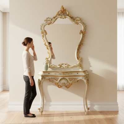 Console table mirror sideboard set wood Italian furniture style Elisa 2-piece new