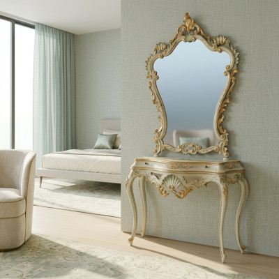 Console table mirror sideboard set wood Italian furniture style Elisa 2-piece new