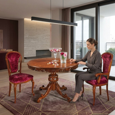 Designer solid wood dining table with extension leaf