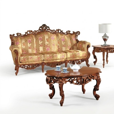 Classic Three-Seater Sofa + Coffee Table Set Classic Italian Furniture 2-piece Set