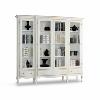 Classic white bookshelf with gilded accents