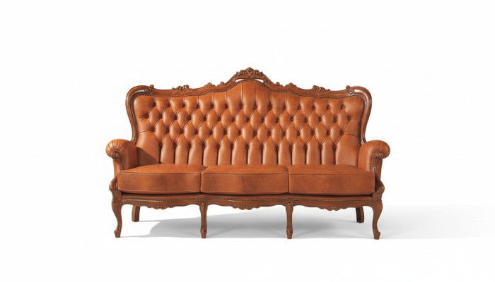 Luxury 3-seater sofa made of brown leather Art Deco style furniture leather
