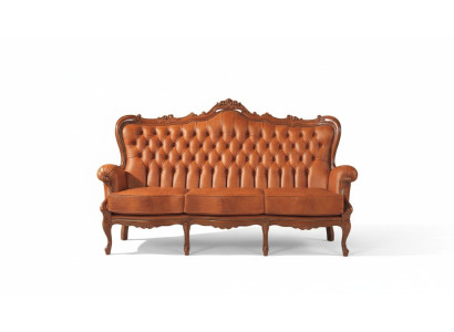 Luxury 3-seater sofa made of brown leather Art Deco style furniture leather