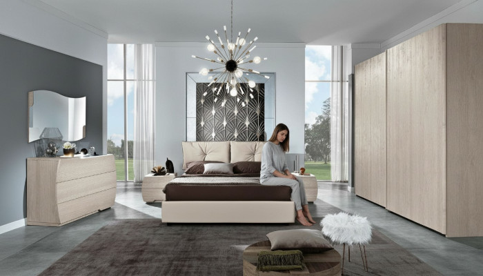 Luxury 6-piece set. Bedroom bed, nightstand, dresser, mirror, wardrobe, new.