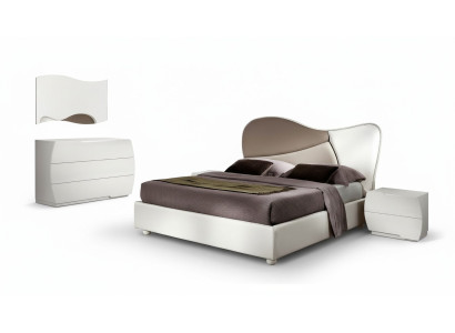 Bedroom Bed Nightstand Dresser Mirror Set White Modern Luxury Set 5-piece