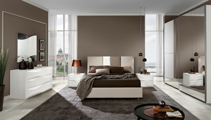 Bedroom set 6-piece: bed, nightstand, dresser, mirror, wardrobe.