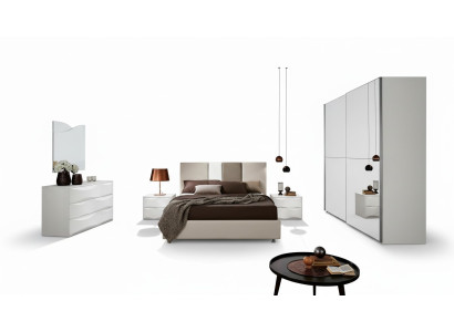 Bedroom set 6-piece: bed, nightstand, dresser, mirror, wardrobe.