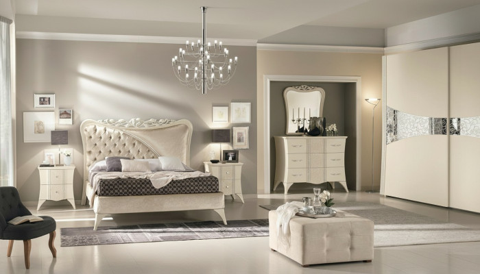 Bedroom bed nightstand console wardrobe modern wood luxury set 6-piece.