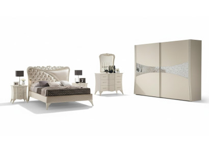 Bedroom bed nightstand console wardrobe modern wood luxury set 6-piece.