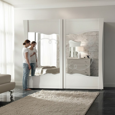 Wardrobe sliding doors bedroom wooden cabinet wardrobes wood mirror new