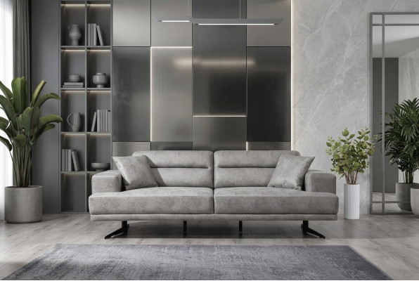 3-seater sofa, leather three-seater, seat cushion design, modern living room, gray
