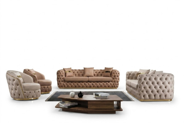 Chesterfield Sofa Set 3+3+1+1 Seater Suite Sofa Armchair Sofas Leather Beige