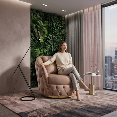 A luxurious, modern armchair in a light beige tone from Chesterfield