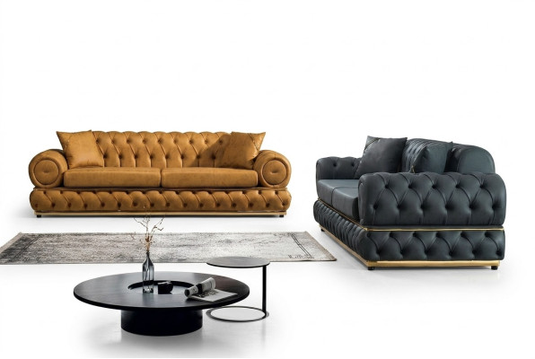 Luxury Chesterfield Sofa Set 3+3 Seater Sofa Armchair Leather 2-piece Sofas