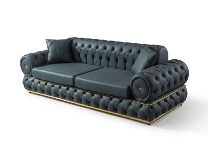 3-seater Chesterfield upholstered sofa, three-seater leather living room blue furniture