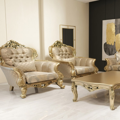 Armchair Wing Chair Design Upholstered Sofa Baroque Chesterfield Textile Living Room New