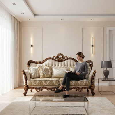 Sofa 3 seater Baroque Rococo fabric three-seater sofas luxury living room Baroque style