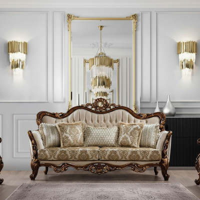 Sofa 3 seater Baroque Rococo fabric three-seater sofas luxury living room Baroque style