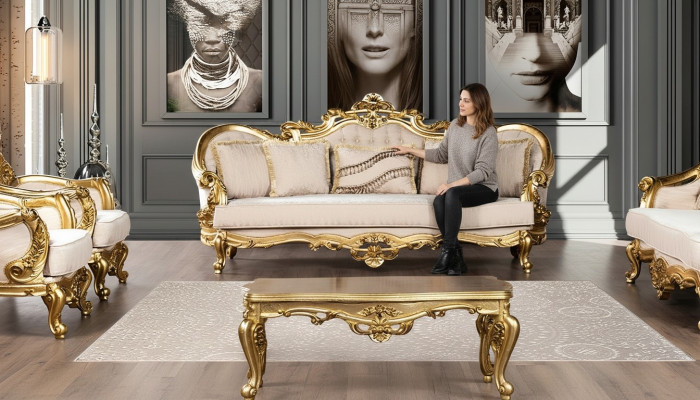 Sofa 3-seater fabric three-seater sofas luxury living room baroque style couch baroque new
