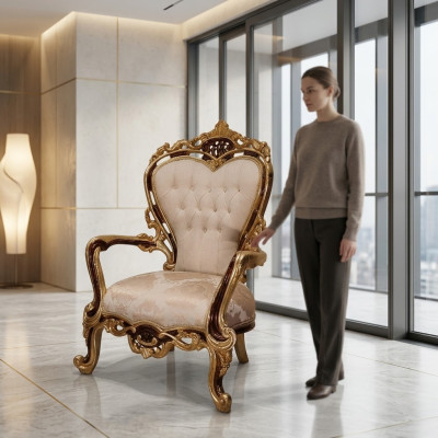 Wing chair armchair luxury design upholstered sofa couch Chesterfield fabric gold new