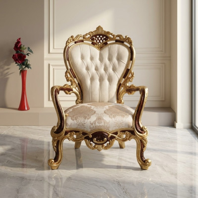 Wing chair armchair luxury design upholstered sofa couch Chesterfield fabric gold new
